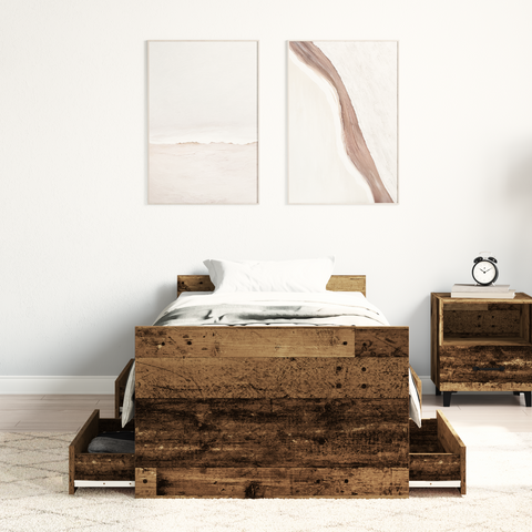 vidaXL Bed Frame without Mattress Old Wood 75x190 cm Engineered Wood