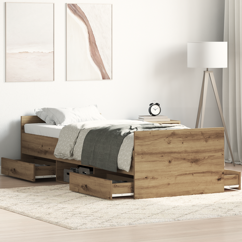 vidaXL Bed Frame without Mattress Artisan Oak 75x190 cm Engineered Wood