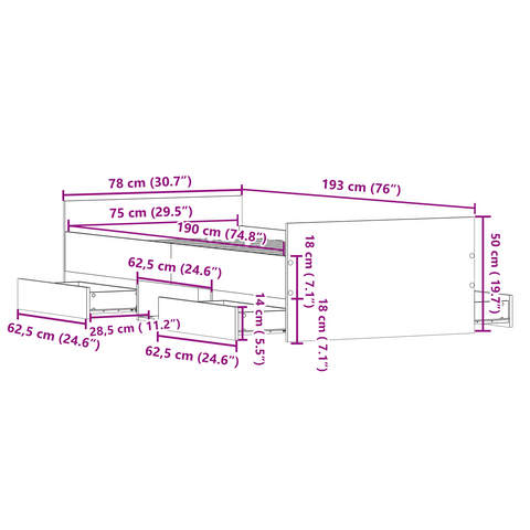 vidaXL Bed Frame without Mattress Artisan Oak 75x190 cm Engineered Wood