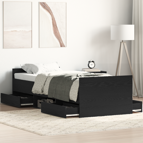 vidaXL Bed Frame without Mattress Black Oak 75x190 cm Engineered Wood