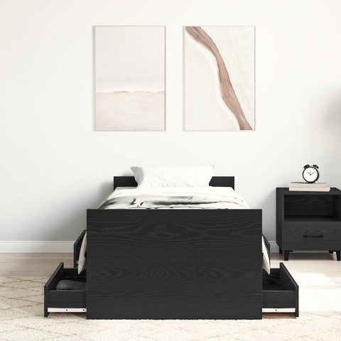 vidaXL Bed Frame without Mattress Black Oak 75x190 cm Engineered Wood