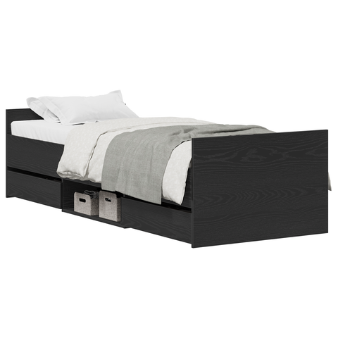 vidaXL Bed Frame without Mattress Black Oak 75x190 cm Engineered Wood