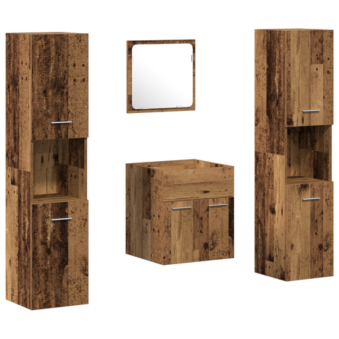 vidaXL 4 Piece Bathroom Furniture Set - Old Wood Engineered Wood