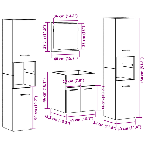 vidaXL 4 Piece Bathroom Furniture Set - Old Wood Engineered Wood