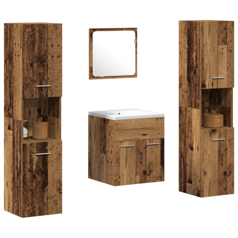 vidaXL 4 Piece Bathroom Furniture Set - Old Wood Engineered Wood