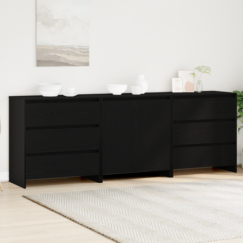 vidaXL 3-Piece Sideboards in Black Oak Engineered Wood