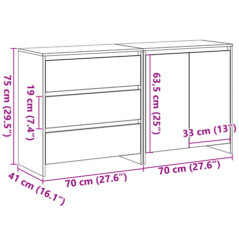 vidaXL 2-Piece Sideboards in Black Oak Engineered Wood