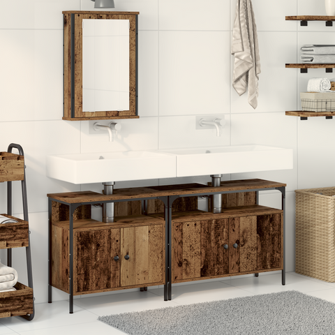 vidaXL Bathroom Sink Cabinet with Built-in Basin Old Wood Engineered Wood
