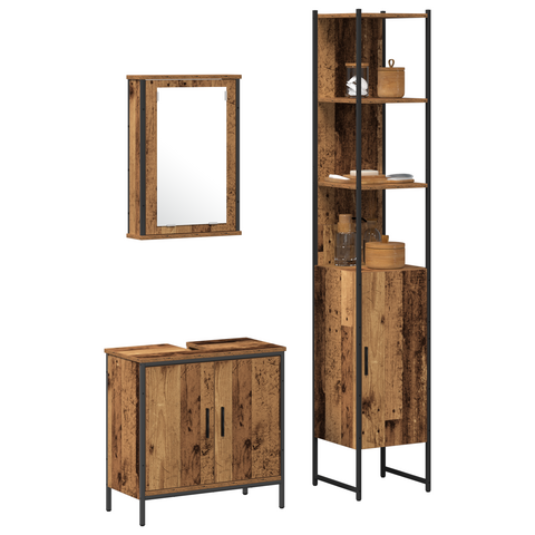 vidaXL 3 Piece Bathroom Furniture Set Old Wood Engineered Wood