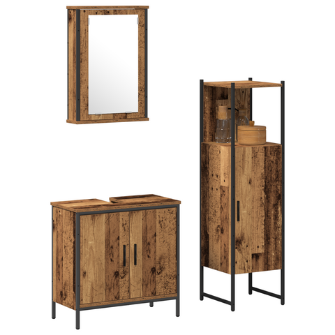 vidaXL 3 Piece Bathroom Furniture Set Old Wood Engineered Wood