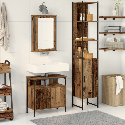 vidaXL Bathroom Sink Cabinet with Built-in Basin Old Wood Engineered Wood