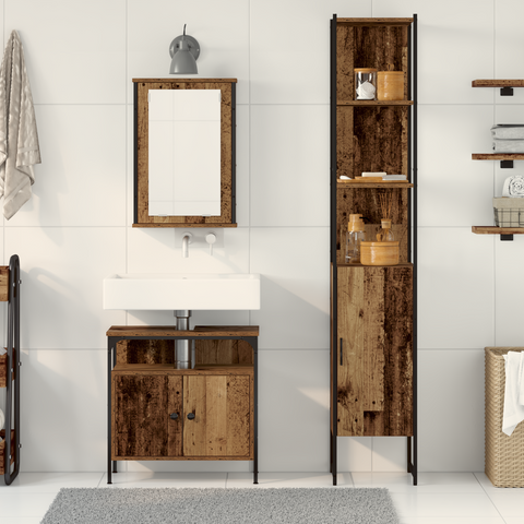 vidaXL Bathroom Sink Cabinet with Built-in Basin Old Wood Engineered Wood