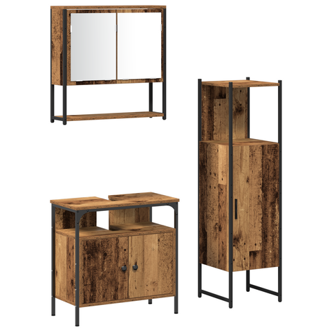 vidaXL 3 Piece Bathroom Furniture Set Old Wood Engineered Wood