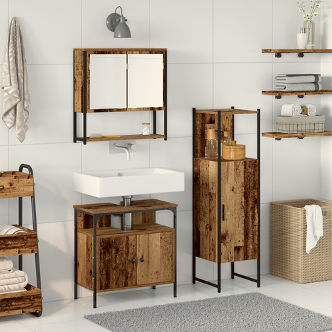 vidaXL 3 Piece Bathroom Furniture Set Old Wood Engineered Wood