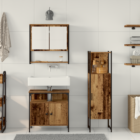 vidaXL 3 Piece Bathroom Furniture Set Old Wood Engineered Wood