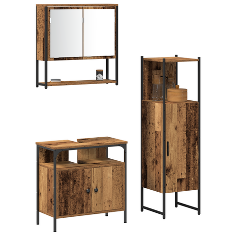vidaXL 3 Piece Bathroom Furniture Set Old Wood Engineered Wood