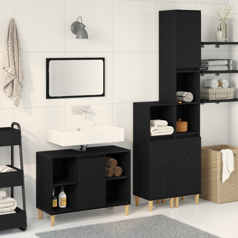 vidaXL 3 Piece Bathroom Furniture Set Black Oak Engineered Wood