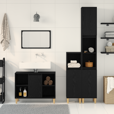 vidaXL 3 Piece Bathroom Furniture Set Black Oak Engineered Wood
