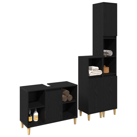 vidaXL 3 Piece Bathroom Furniture Set Black Oak Engineered Wood