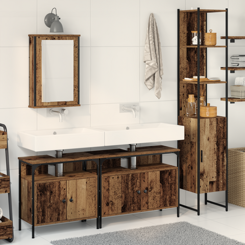 vidaXL Bathroom Sink Cabinet with Built-in Basin Old Wood Engineered Wood