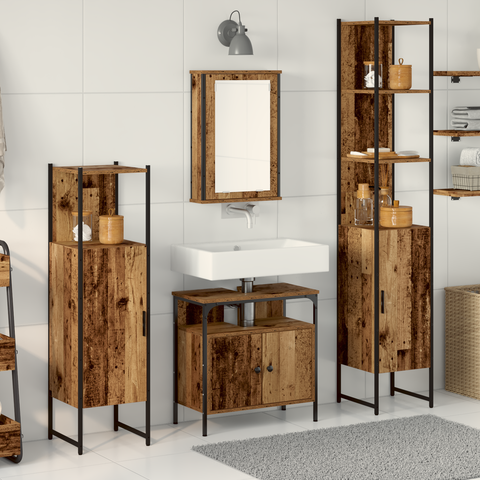 vidaXL 4 Piece Bathroom Furniture Set Old Wood Engineered Wood