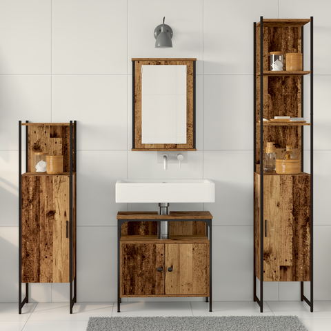 vidaXL 4 Piece Bathroom Furniture Set Old Wood Engineered Wood