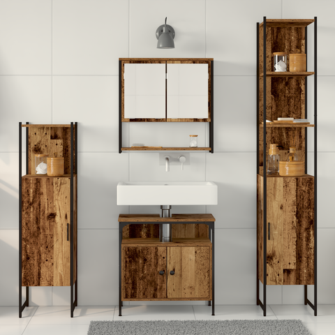 vidaXL 4 Piece Bathroom Furniture Set Old Wood Engineered Wood