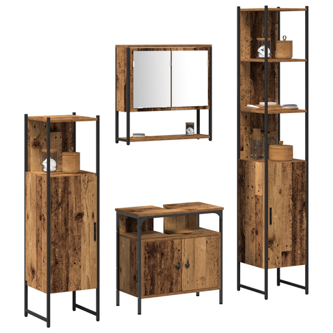 vidaXL 4 Piece Bathroom Furniture Set Old Wood Engineered Wood
