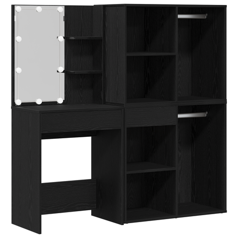 vidaXL LED Dressing Table with 2 Cabinets Black Oak Engineered Wood