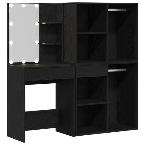 vidaXL LED Dressing Table with 2 Cabinets Black Oak Engineered Wood