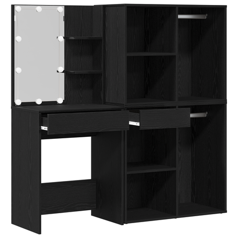 vidaXL LED Dressing Table with 2 Cabinets Black Oak Engineered Wood