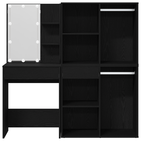 vidaXL LED Dressing Table with 2 Cabinets Black Oak Engineered Wood
