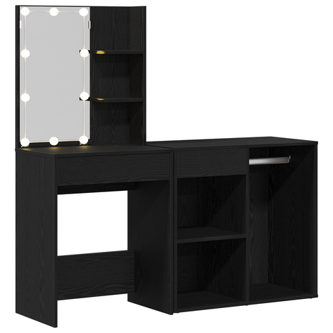 vidaXL Dressing Table with LED & Cabinet Black Oak Engineered Wood