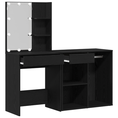 vidaXL Dressing Table with LED & Cabinet Black Oak Engineered Wood