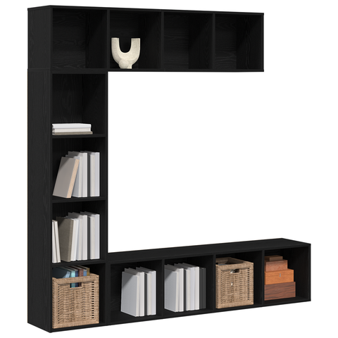 vidaXL Bookshelves 3 pcs Black Oak 36x30x143 cm Engineered Wood