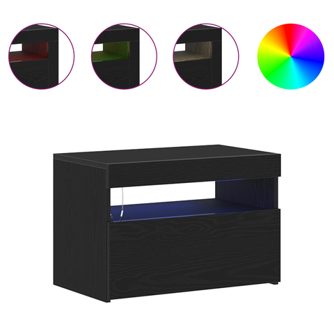 vidaXL Bedside Cabinet with LED Lights Black Oak 60x35x40 cm Engineered Wood