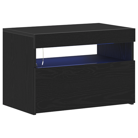 vidaXL Bedside Cabinet with LED Lights Black Oak 60x35x40 cm Engineered Wood