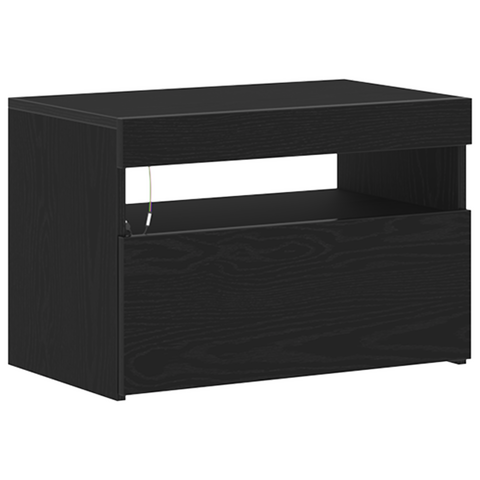 vidaXL Bedside Cabinet with LED Lights Black Oak 60x35x40 cm Engineered Wood