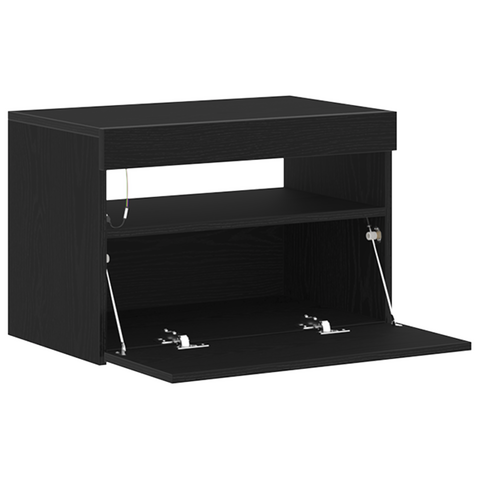 vidaXL Bedside Cabinet with LED Lights Black Oak 60x35x40 cm Engineered Wood