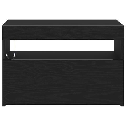 vidaXL Bedside Cabinet with LED Lights Black Oak 60x35x40 cm Engineered Wood