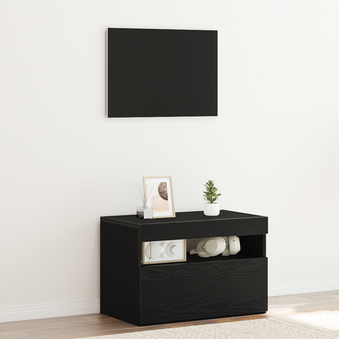 vidaXL Bedside Cabinet with LED Lights Black Oak 60x35x40 cm Engineered Wood