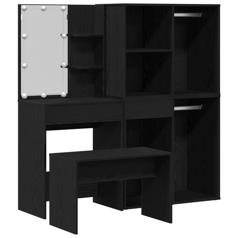 vidaXL Dressing Table Set with LED Black Oak Engineered Wood