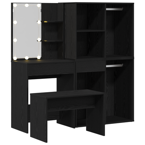 vidaXL Dressing Table Set with LED Black Oak Engineered Wood