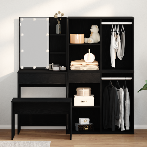 vidaXL Dressing Table Set with LED Black Oak Engineered Wood