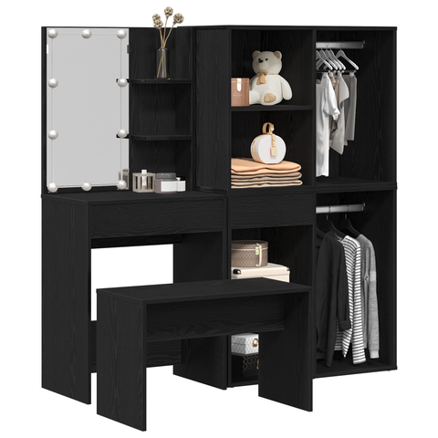 vidaXL Dressing Table Set with LED Black Oak Engineered Wood