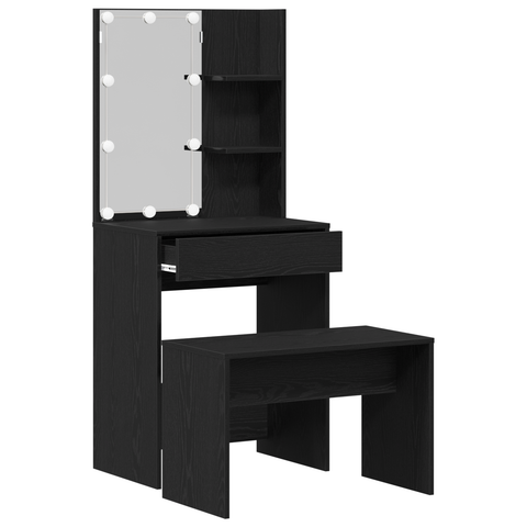vidaXL Dressing Table Set with LED Black Oak Engineered Wood