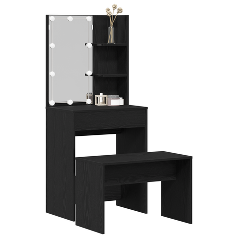 vidaXL Dressing Table Set with LED Black Oak Engineered Wood