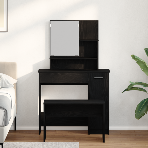 vidaXL Dressing Table Set Black Oak Engineered Wood
