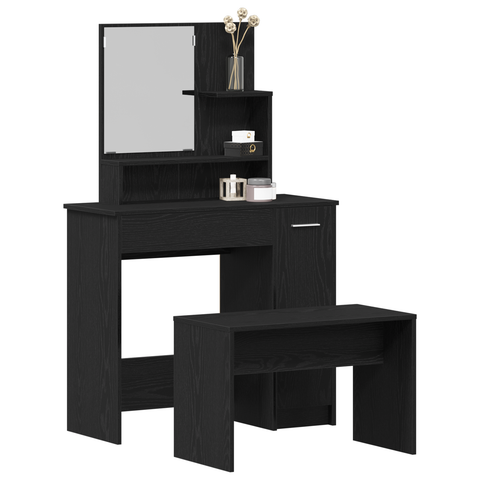 vidaXL Dressing Table Set Black Oak Engineered Wood