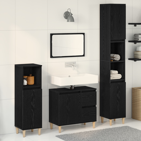 vidaXL 3 Piece Bathroom Cabinet Set Black Oak Engineered Wood